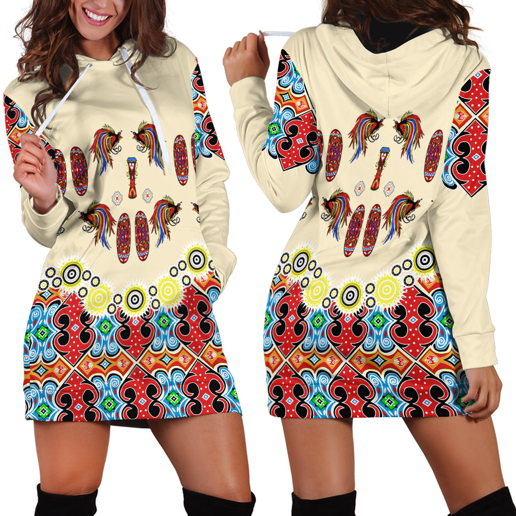 Papua Batik Motif Bird Of Paradise and Native Papuan Shield Hoodie Dress - Wonder Print Shop