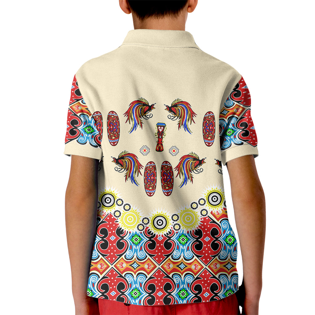 Papua Batik Motif Bird Of Paradise and Native Papuan Shield Kid Polo Shirt - Wonder Print Shop