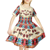 Papua Batik Motif Bird Of Paradise and Native Papuan Shield Kid Short Sleeve Dress - Wonder Print Shop