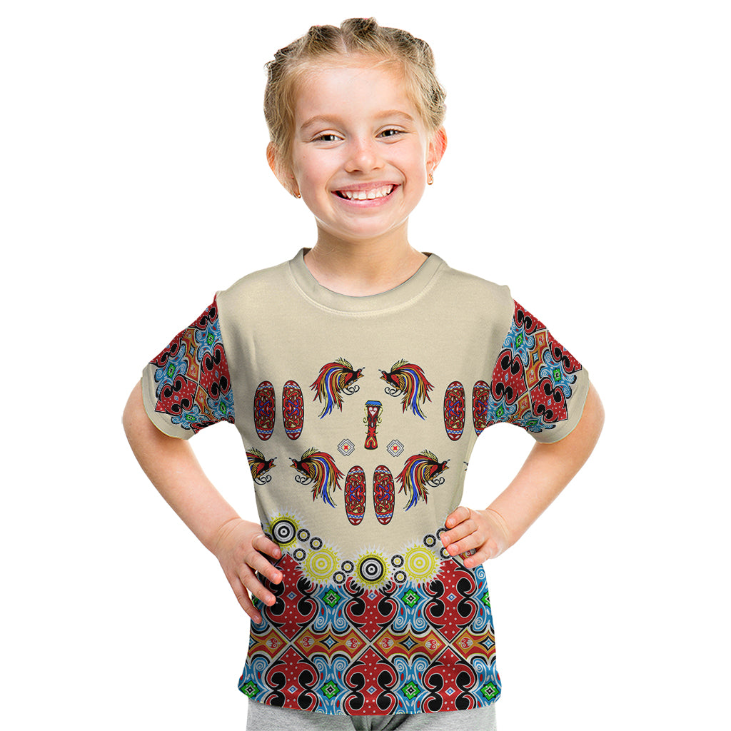 Papua Batik Motif Bird Of Paradise and Native Papuan Shield Kid T Shirt - Wonder Print Shop