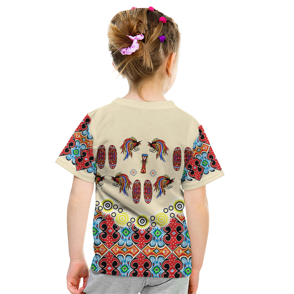 Papua Batik Motif Bird Of Paradise and Native Papuan Shield Kid T Shirt - Wonder Print Shop