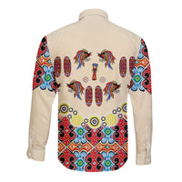 Papua Batik Motif Bird Of Paradise and Native Papuan Shield Long Sleeve Button Shirt - Wonder Print Shop