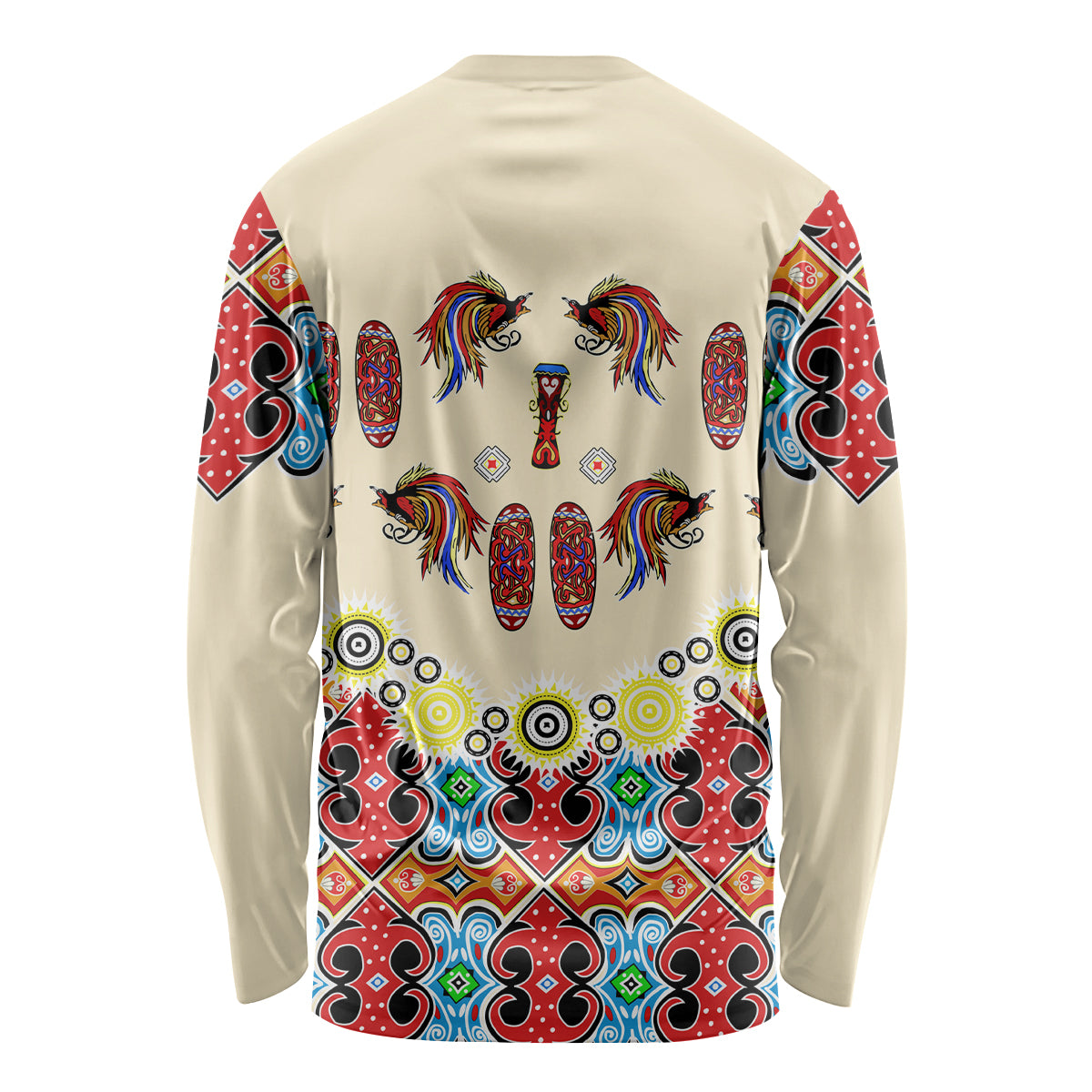 Papua Batik Motif Bird Of Paradise and Native Papuan Shield Long Sleeve Shirt - Wonder Print Shop