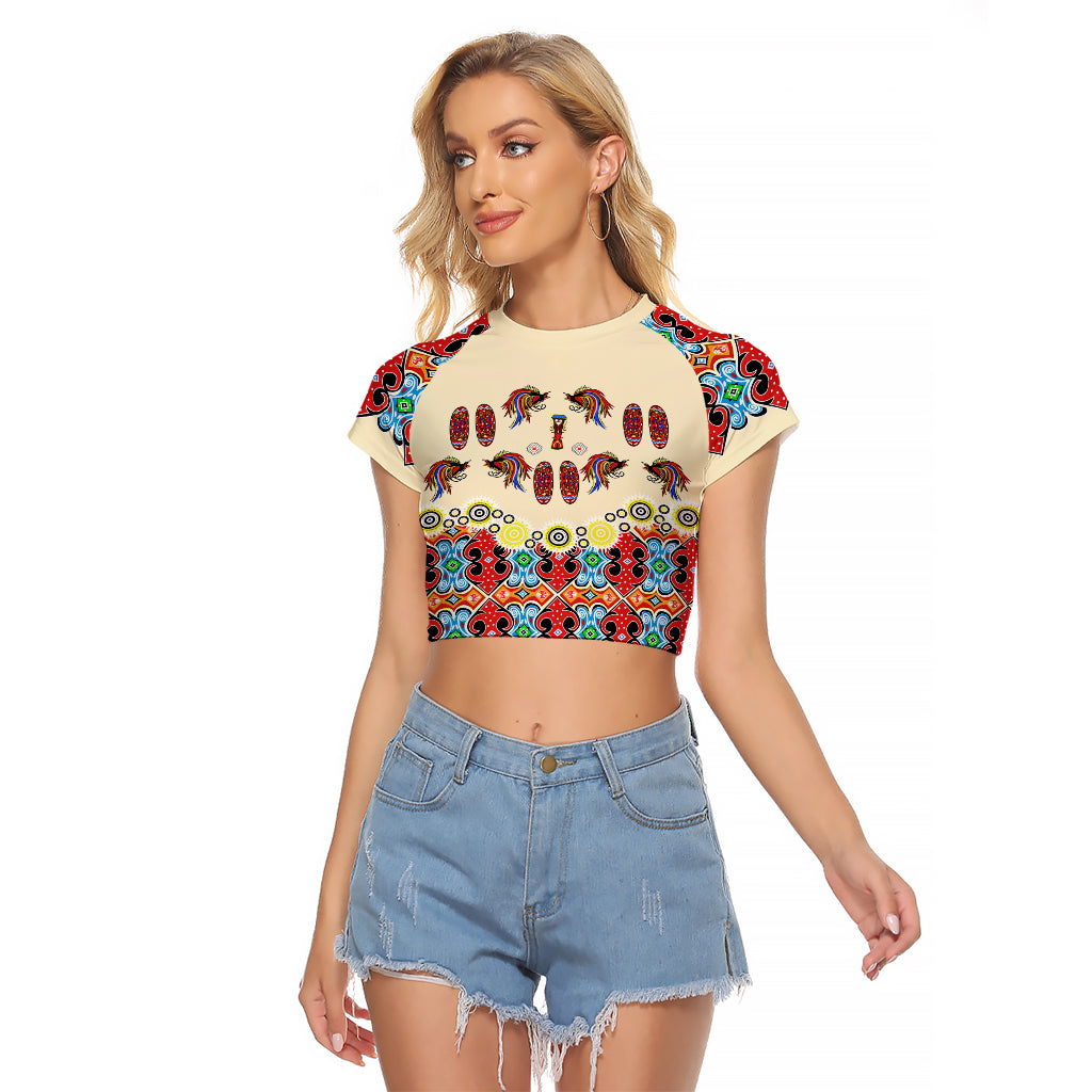 Papua Batik Motif Bird Of Paradise and Native Papuan Shield Raglan Cropped T Shirt - Wonder Print Shop