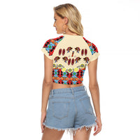 Papua Batik Motif Bird Of Paradise and Native Papuan Shield Raglan Cropped T Shirt - Wonder Print Shop