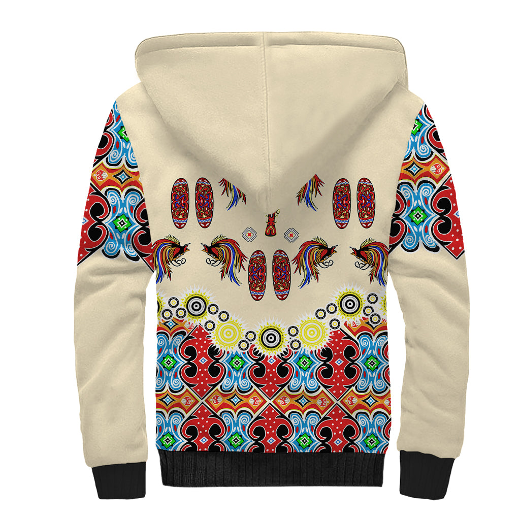 Papua Batik Motif Bird Of Paradise and Native Papuan Shield Sherpa Hoodie - Wonder Print Shop