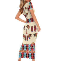 Papua Batik Motif Bird Of Paradise and Native Papuan Shield Short Sleeve Bodycon Dress - Wonder Print Shop