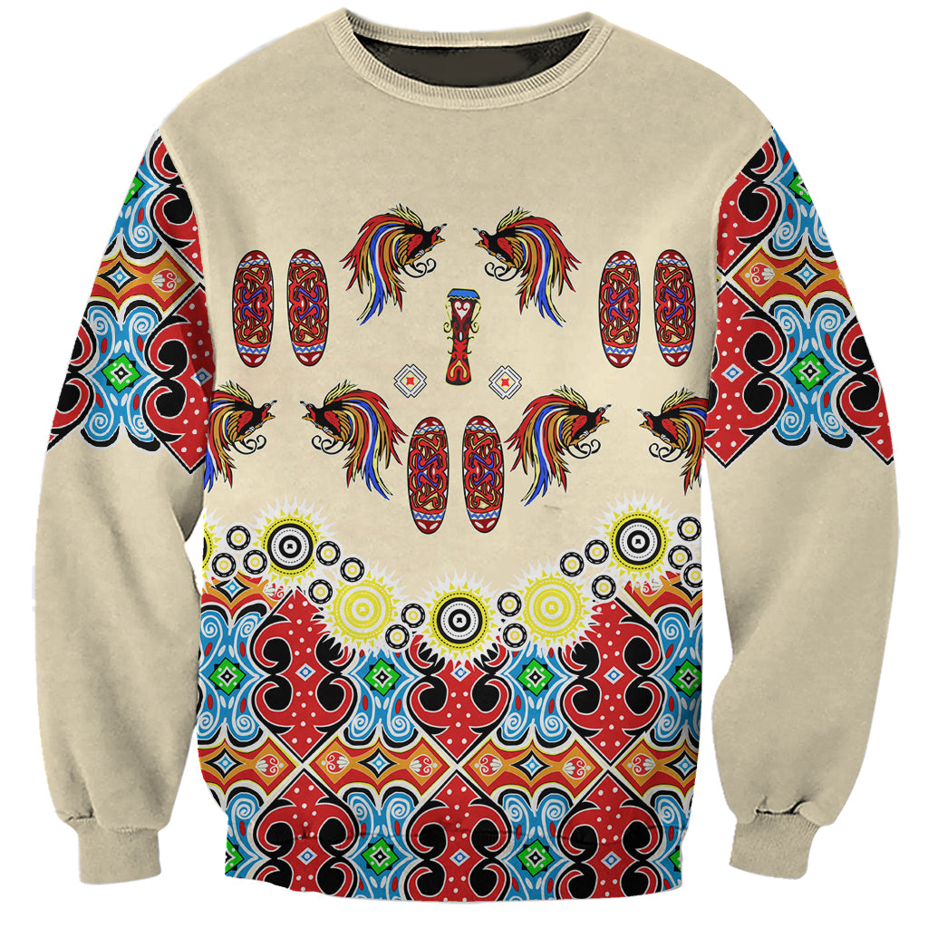 Papua Batik Motif Bird Of Paradise and Native Papuan Shield Sweatshirt - Wonder Print Shop