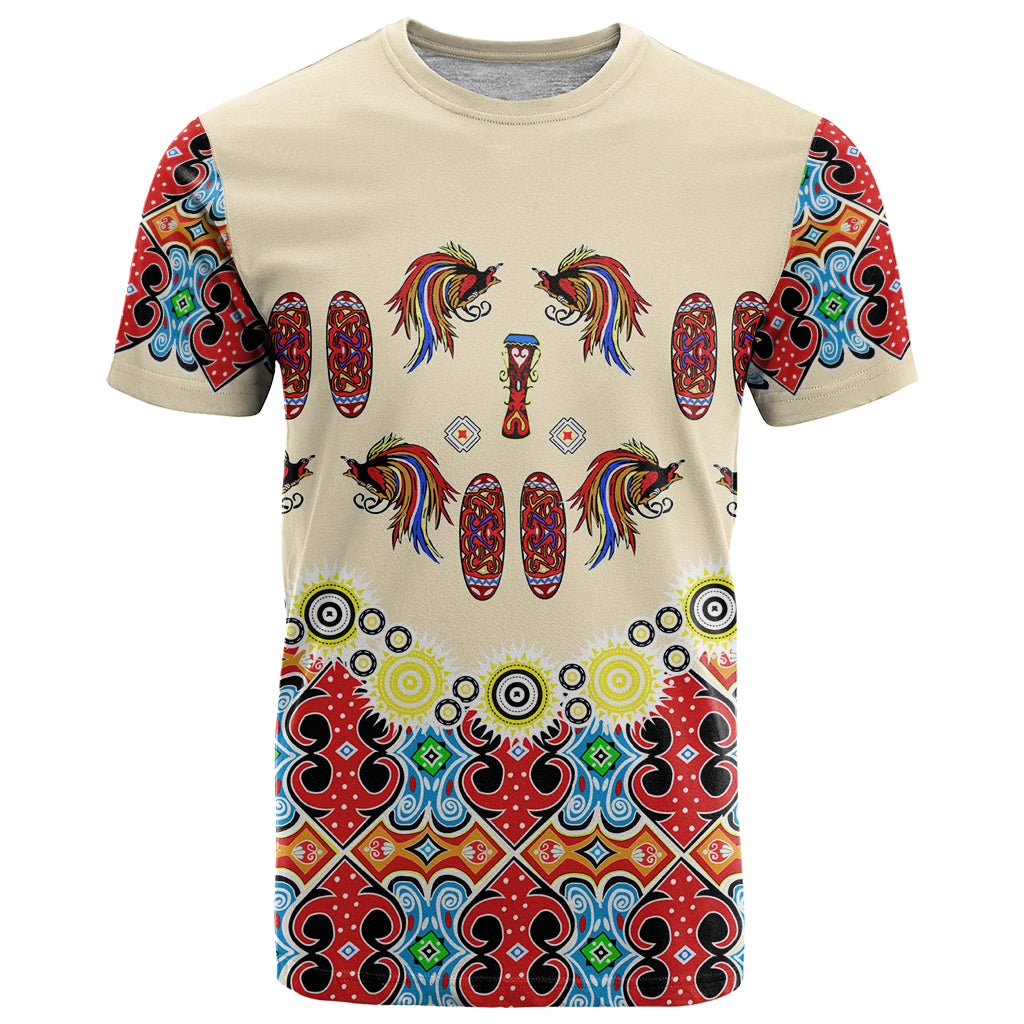 Papua Batik Motif Bird Of Paradise and Native Papuan Shield T Shirt - Wonder Print Shop