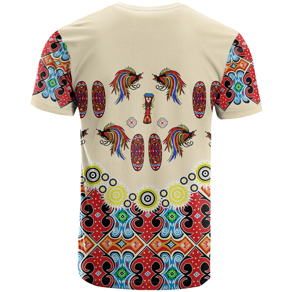 Papua Batik Motif Bird Of Paradise and Native Papuan Shield T Shirt - Wonder Print Shop