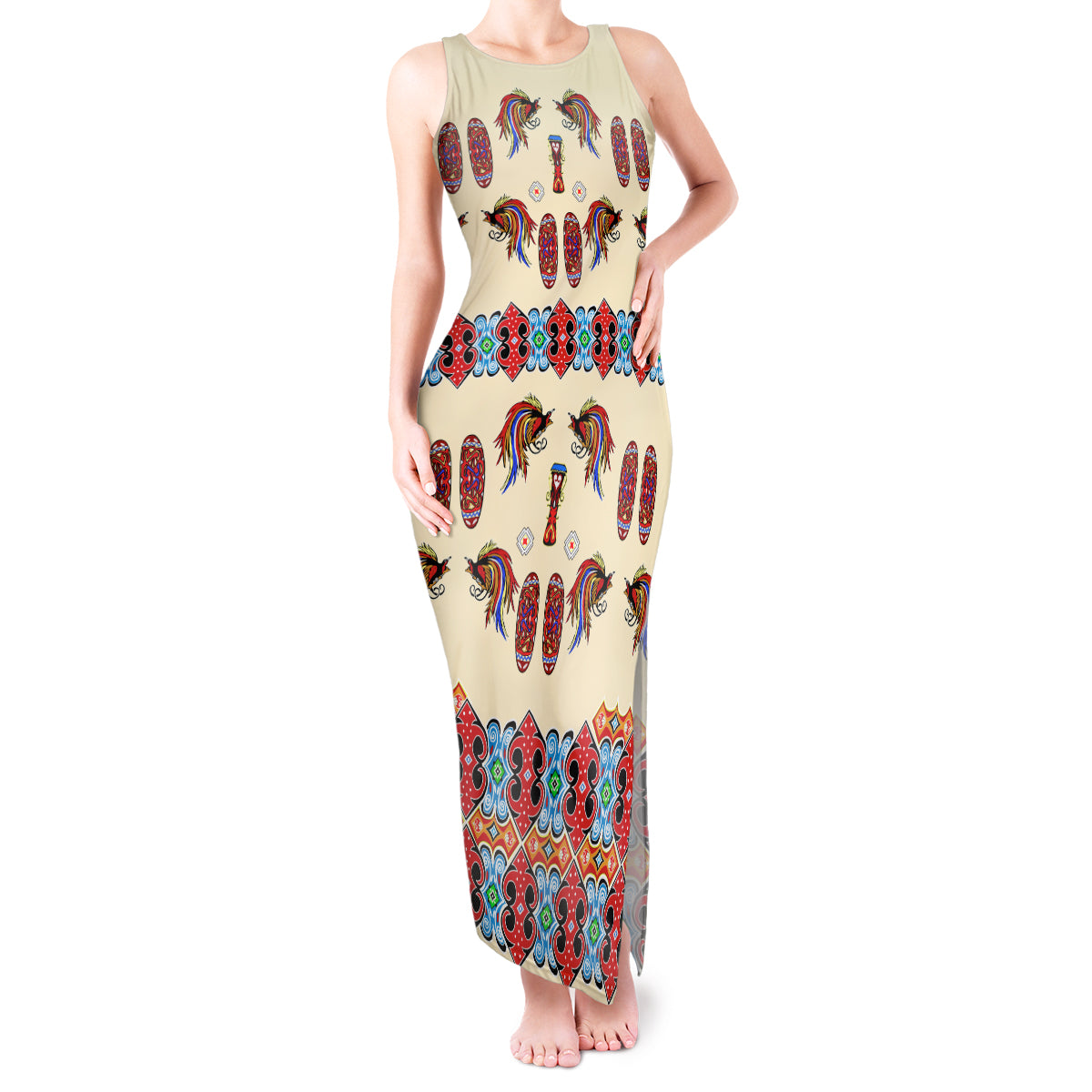 Papua Batik Motif Bird Of Paradise and Native Papuan Shield Tank Maxi Dress - Wonder Print Shop