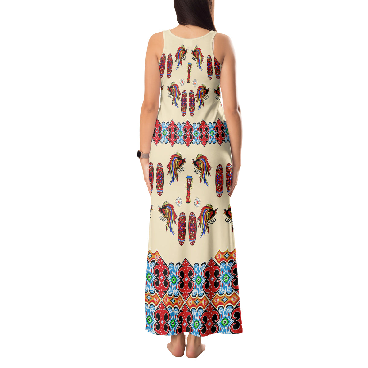 Papua Batik Motif Bird Of Paradise and Native Papuan Shield Tank Maxi Dress - Wonder Print Shop
