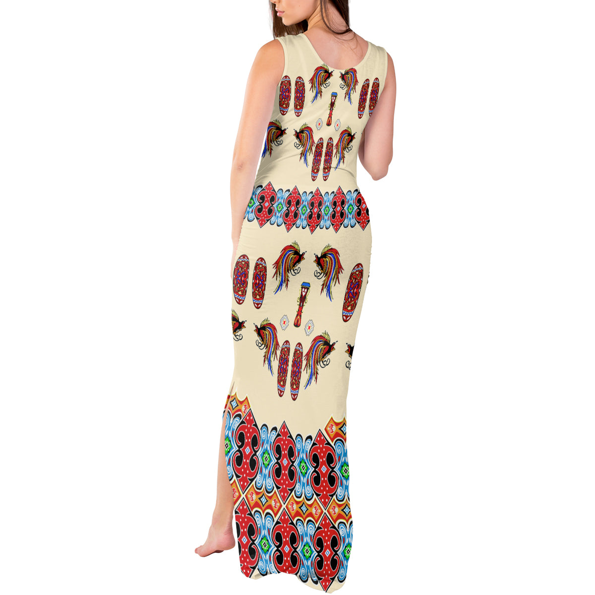 Papua Batik Motif Bird Of Paradise and Native Papuan Shield Tank Maxi Dress - Wonder Print Shop