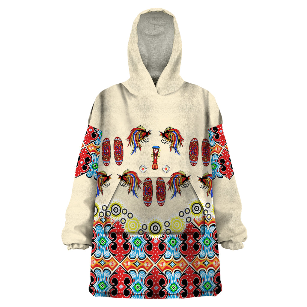 Papua Batik Motif Bird Of Paradise and Native Papuan Shield Wearable Blanket Hoodie - Wonder Print Shop