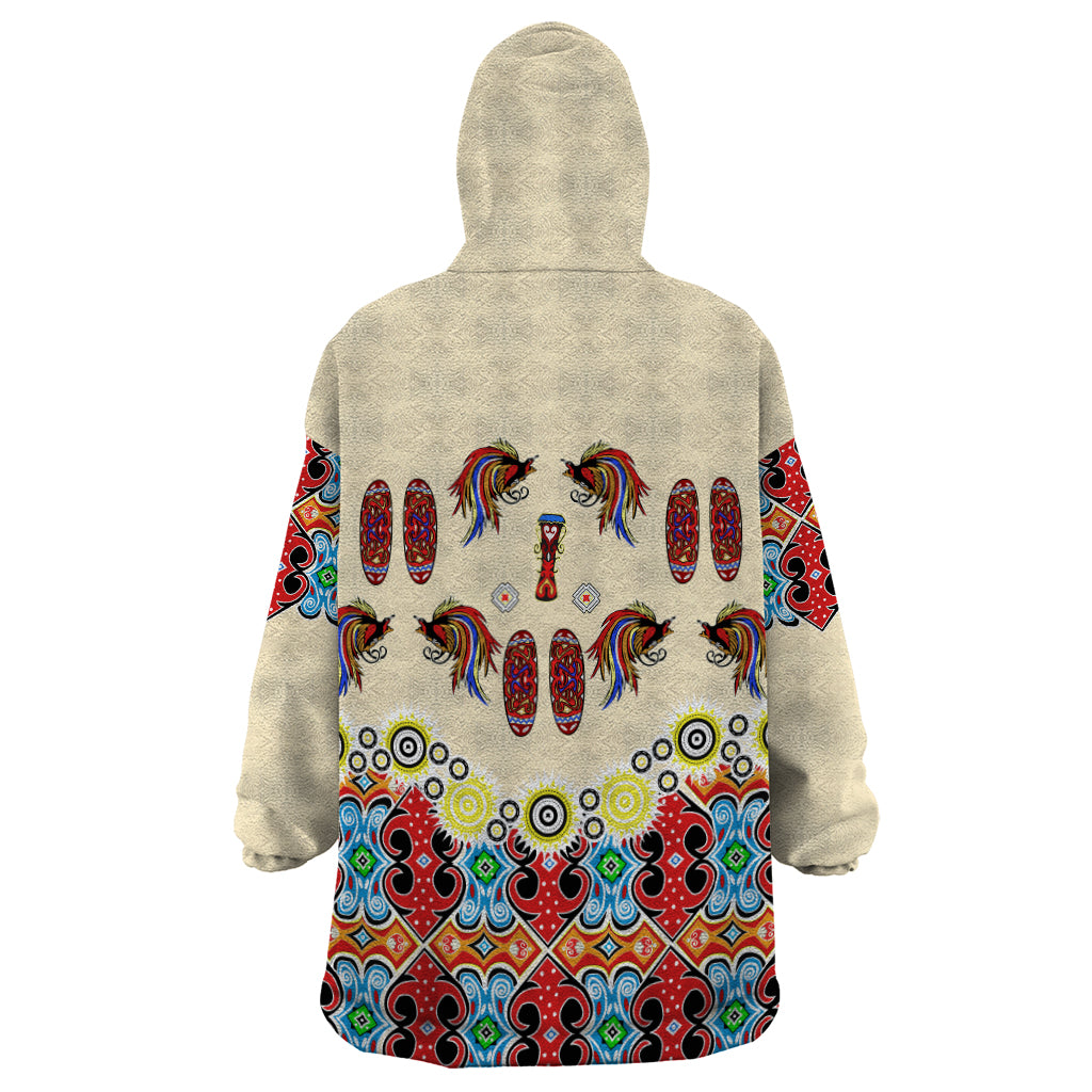 Papua Batik Motif Bird Of Paradise and Native Papuan Shield Wearable Blanket Hoodie - Wonder Print Shop