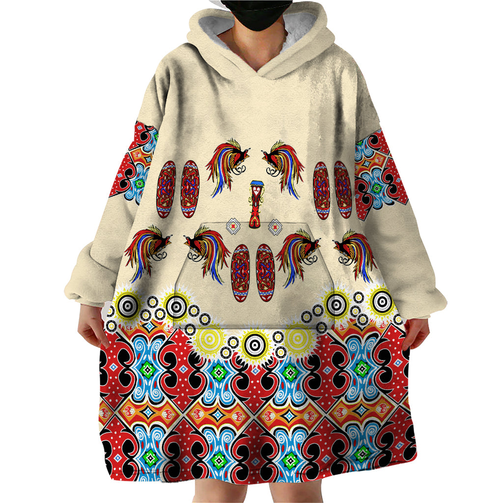 Papua Batik Motif Bird Of Paradise and Native Papuan Shield Wearable Blanket Hoodie - Wonder Print Shop