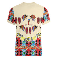 Papua Batik Motif Bird Of Paradise and Native Papuan Shield Women V Neck T Shirt - Wonder Print Shop