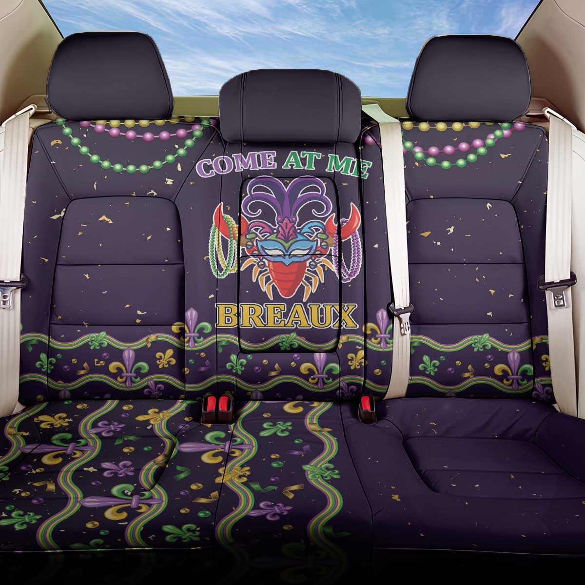 Come At Me Breaux Crawfish Beads Back Car Seat Cover Mardi Gras Carnival