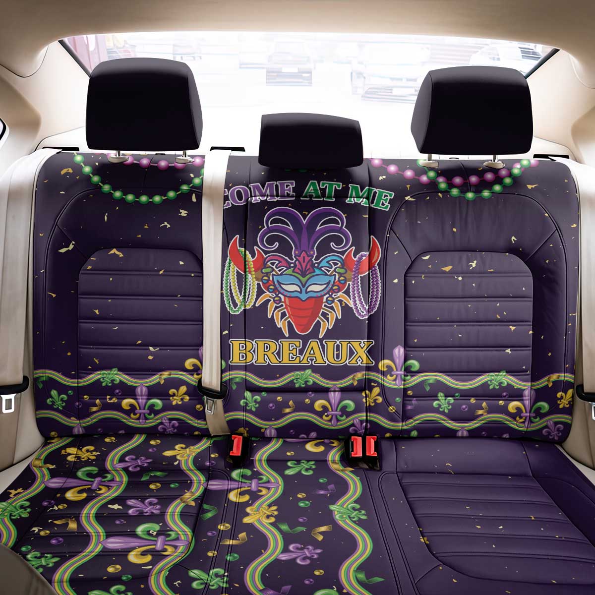 Come At Me Breaux Crawfish Beads Back Car Seat Cover Mardi Gras Carnival