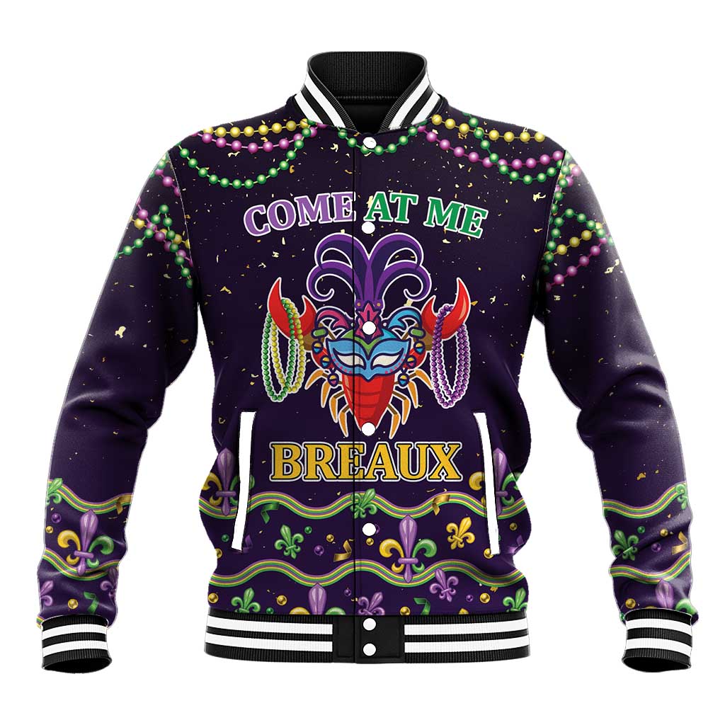 Come At Me Breaux Crawfish Beads Baseball Jacket Mardi Gras Carnival