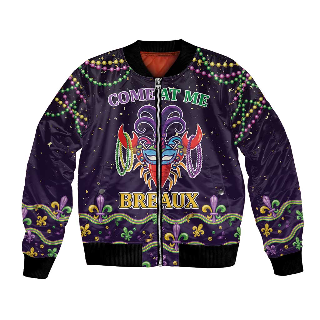 Come At Me Breaux Crawfish Beads Bomber Jacket Mardi Gras Carnival