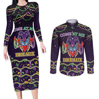 Come At Me Breaux Crawfish Beads Couples Matching Long Sleeve Bodycon Dress and Long Sleeve Button Shirt Mardi Gras Carnival