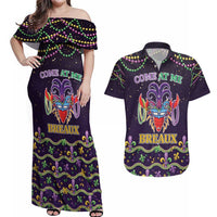 Come At Me Breaux Crawfish Beads Couples Matching Off Shoulder Maxi Dress and Hawaiian Shirt Mardi Gras Carnival