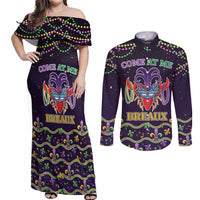 Come At Me Breaux Crawfish Beads Couples Matching Off Shoulder Maxi Dress and Long Sleeve Button Shirt Mardi Gras Carnival