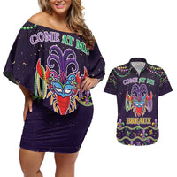 Come At Me Breaux Crawfish Beads Couples Matching Off Shoulder Short Dress and Hawaiian Shirt Mardi Gras Carnival