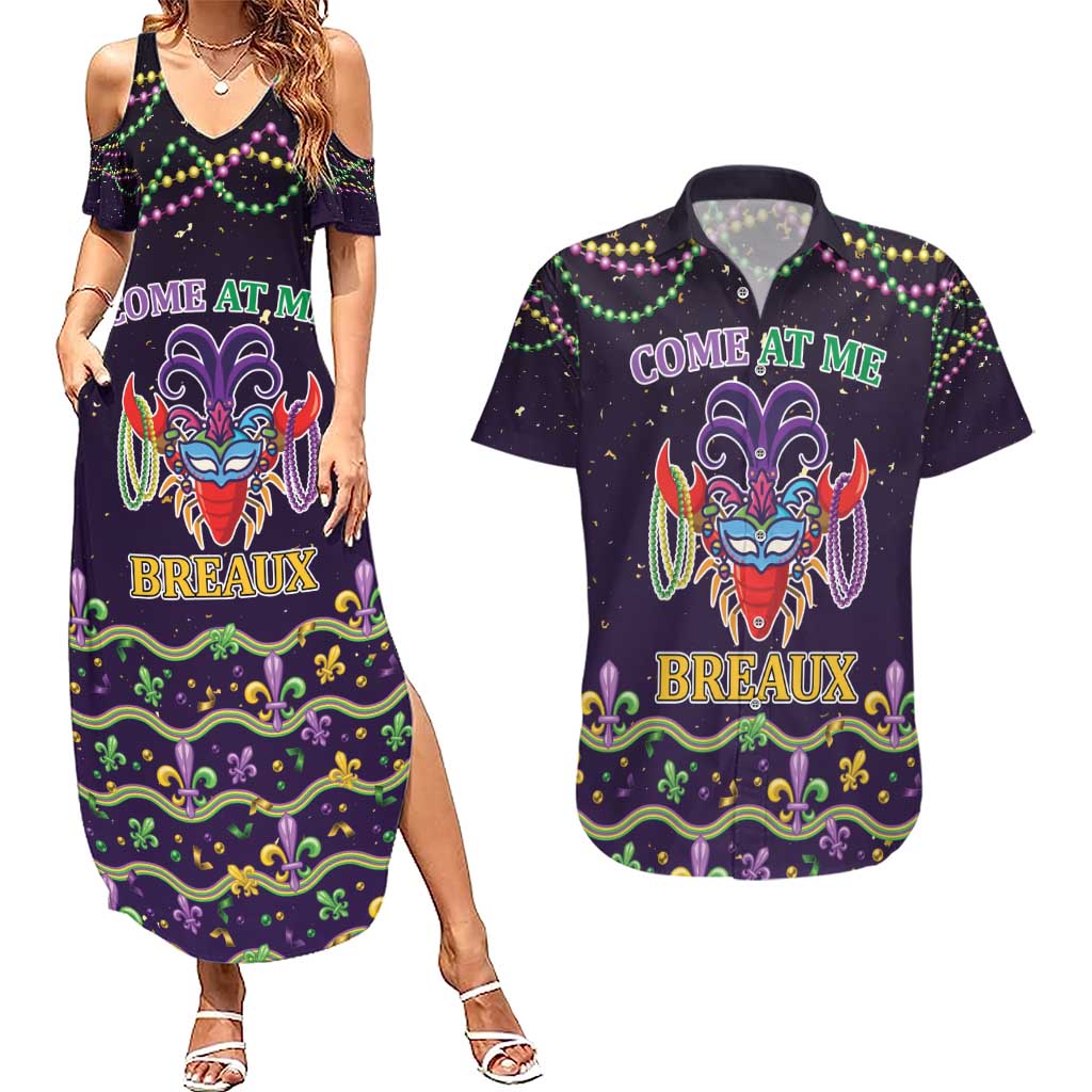 Come At Me Breaux Crawfish Beads Couples Matching Summer Maxi Dress and Hawaiian Shirt Mardi Gras Carnival