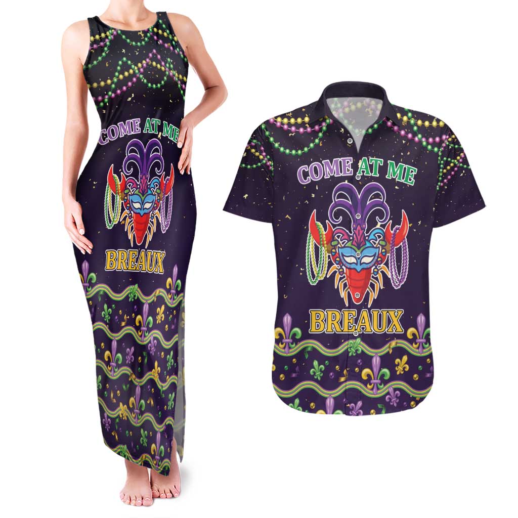 Come At Me Breaux Crawfish Beads Couples Matching Tank Maxi Dress and Hawaiian Shirt Mardi Gras Carnival