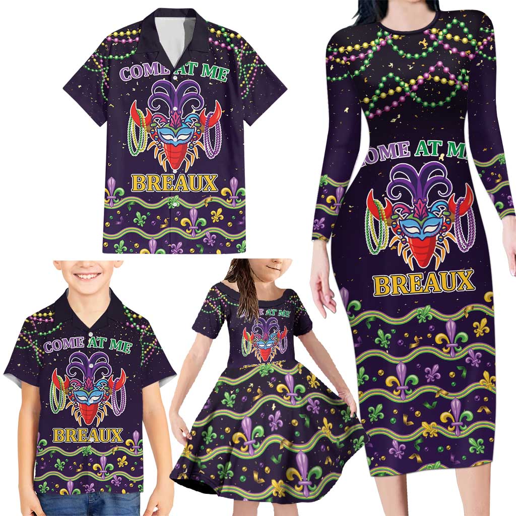 Come At Me Breaux Crawfish Beads Family Matching Long Sleeve Bodycon Dress and Hawaiian Shirt Mardi Gras Carnival LT9 - Wonder Print Shop