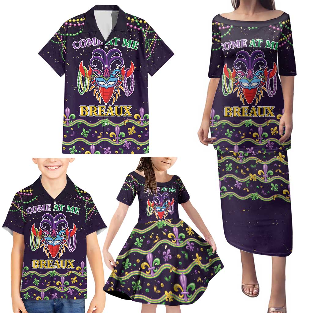 Come At Me Breaux Crawfish Beads Family Matching Puletasi and Hawaiian Shirt Mardi Gras Carnival