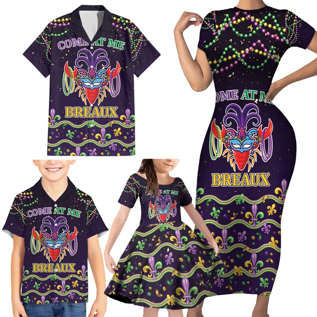 Come At Me Breaux Crawfish Beads Family Matching Short Sleeve Bodycon Dress and Hawaiian Shirt Mardi Gras Carnival - Wonder Print Shop