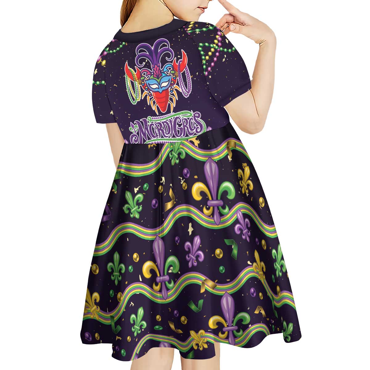 Come At Me Breaux Crawfish Beads Kid Short Sleeve Dress Mardi Gras Carnival - Wonder Print Shop