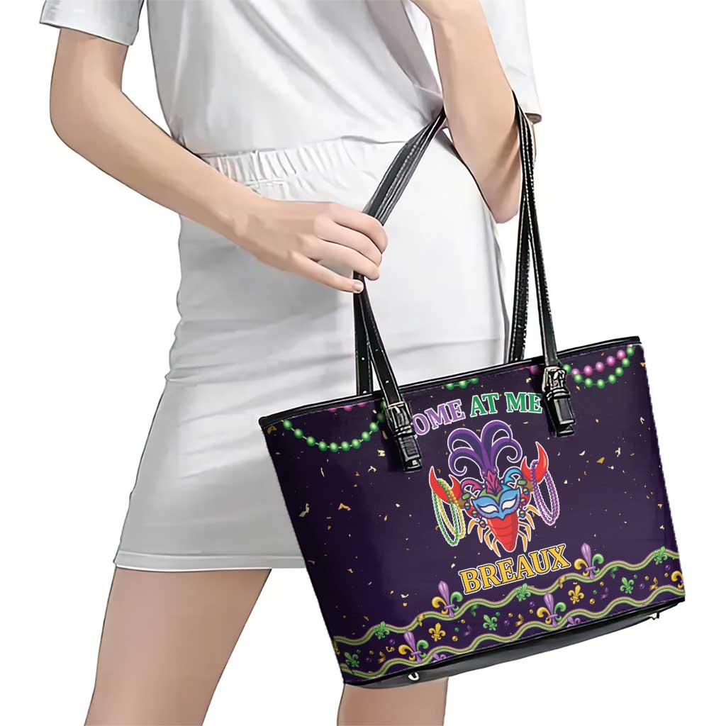 Come At Me Breaux Crawfish Beads Leather Tote Bag Mardi Gras Carnival