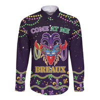 Come At Me Breaux Crawfish Beads Long Sleeve Button Shirt Mardi Gras Carnival