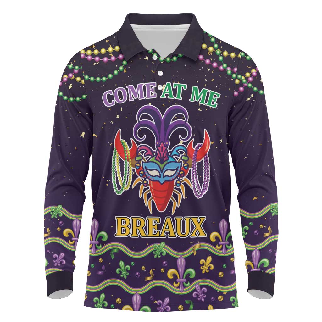 Come At Me Breaux Crawfish Beads Long Sleeve Polo Shirt Mardi Gras Carnival - Wonder Print Shop