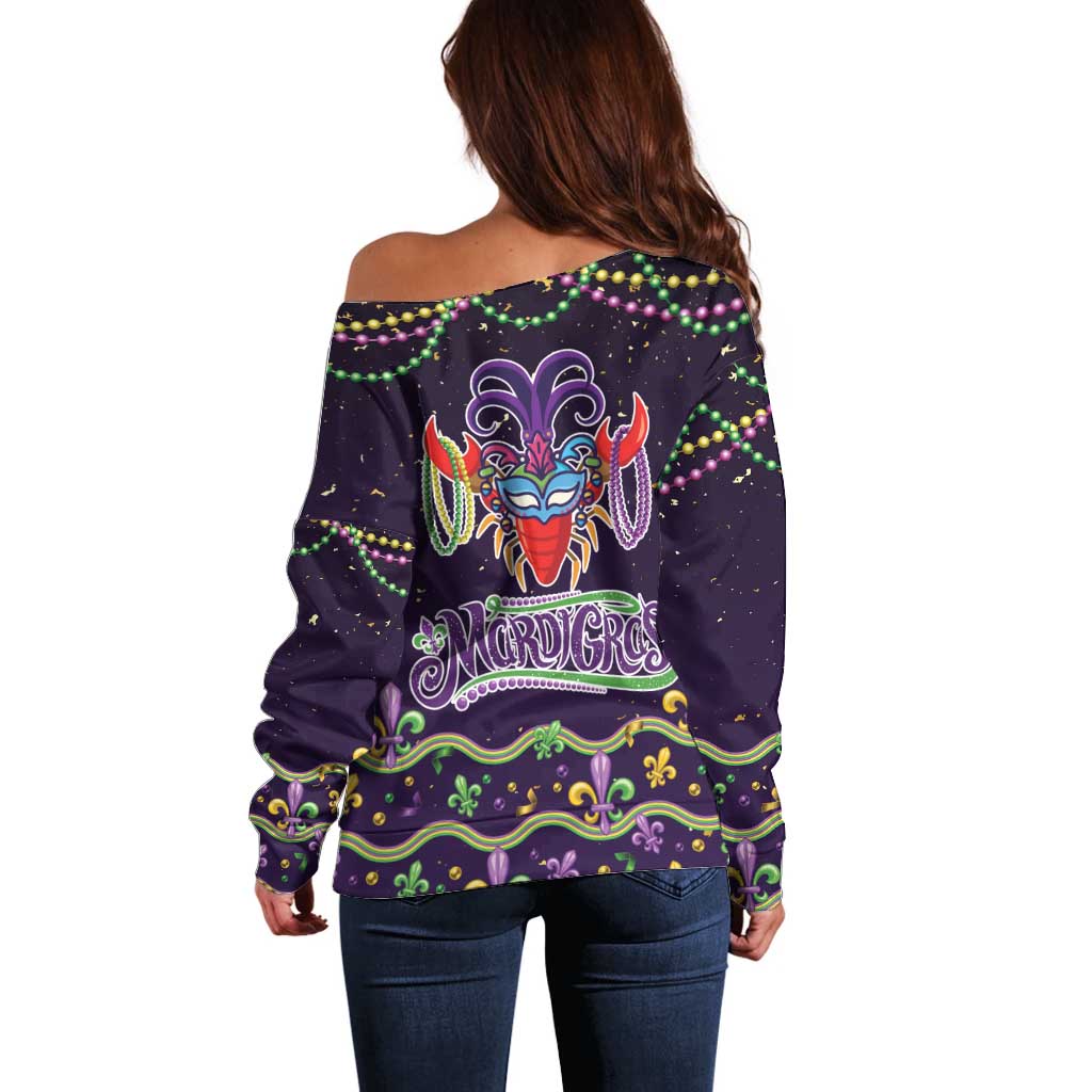 Come At Me Breaux Crawfish Beads Off Shoulder Sweater Mardi Gras Carnival - Wonder Print Shop