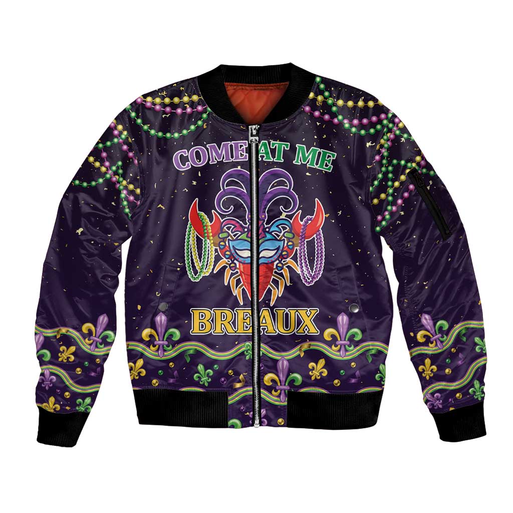 Come At Me Breaux Crawfish Beads Sleeve Zip Bomber Jacket Mardi Gras Carnival - Wonder Print Shop