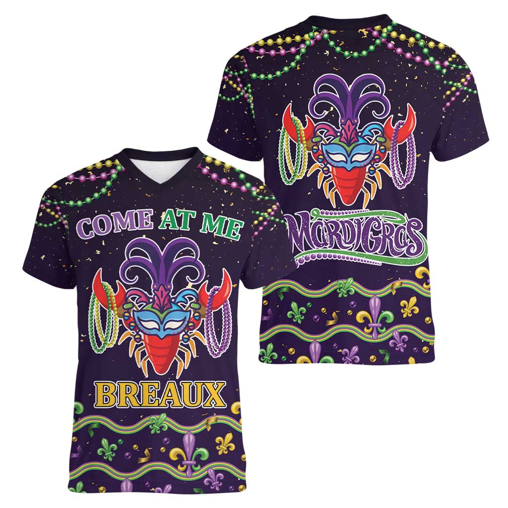 Come At Me Breaux Crawfish Beads Women V-Neck T-Shirt Mardi Gras Carnival - Wonder Print Shop