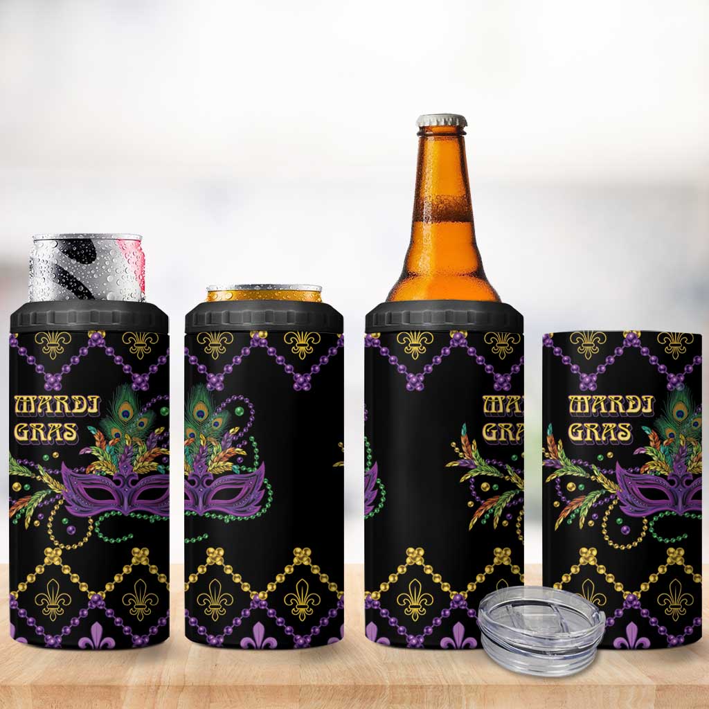 Mardi Gras Carnival 4 in 1 Can Cooler Tumbler Geometric Pattern Vintage