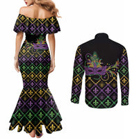 Mardi Gras Carnival Couples Matching Mermaid Dress and Long Sleeve Button Shirt Geometric Pattern Vintage