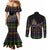 Mardi Gras Carnival Couples Matching Mermaid Dress and Long Sleeve Button Shirt Geometric Pattern Vintage