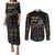 Mardi Gras Carnival Couples Matching Puletasi and Long Sleeve Button Shirt Geometric Pattern Vintage