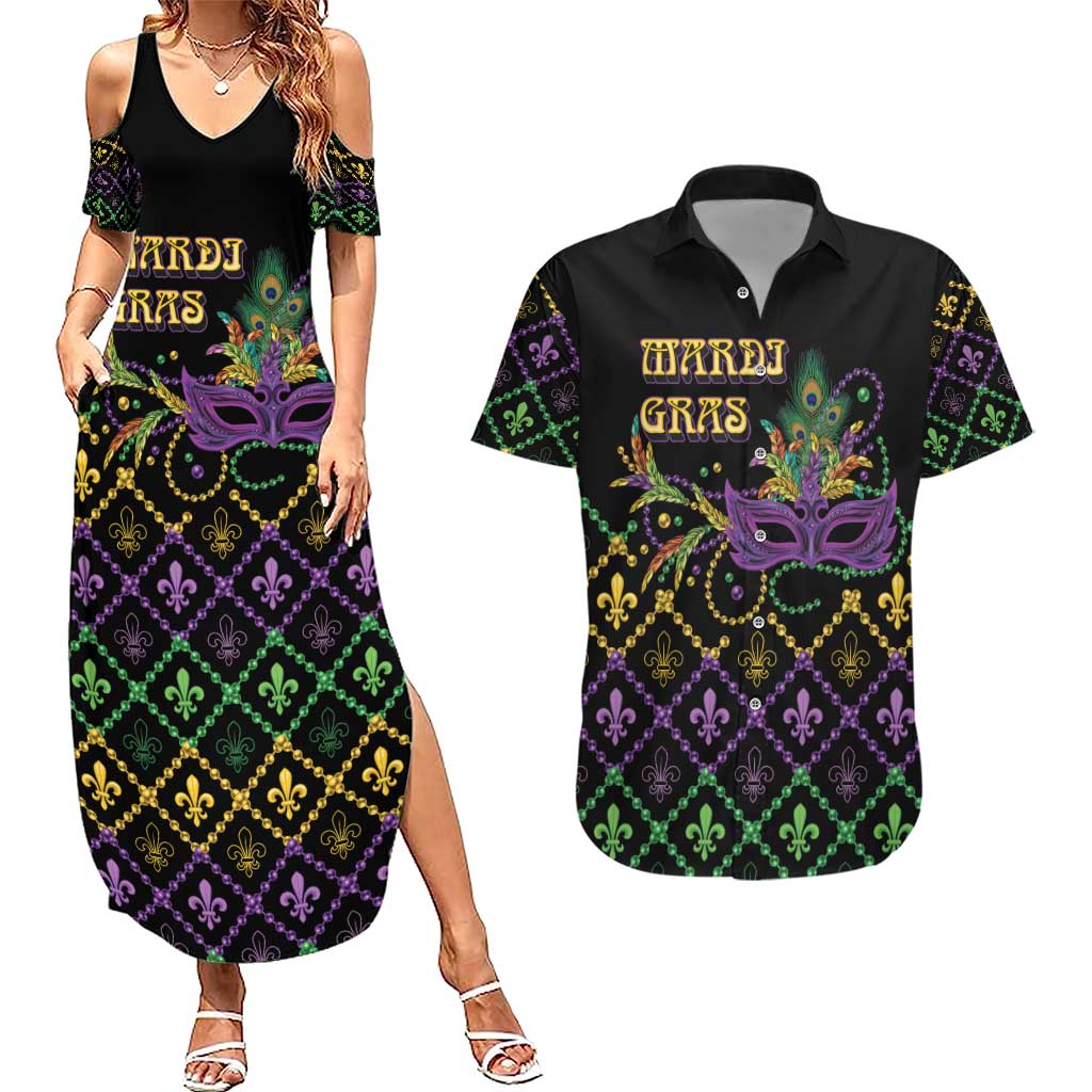 Mardi Gras Carnival Couples Matching Summer Maxi Dress and Hawaiian Shirt Geometric Pattern Vintage