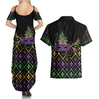 Mardi Gras Carnival Couples Matching Summer Maxi Dress and Hawaiian Shirt Geometric Pattern Vintage