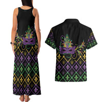Mardi Gras Carnival Couples Matching Tank Maxi Dress and Hawaiian Shirt Geometric Pattern Vintage