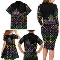 Mardi Gras Carnival Family Matching Long Sleeve Bodycon Dress and Hawaiian Shirt Geometric Pattern Vintage LT9 - Wonder Print Shop