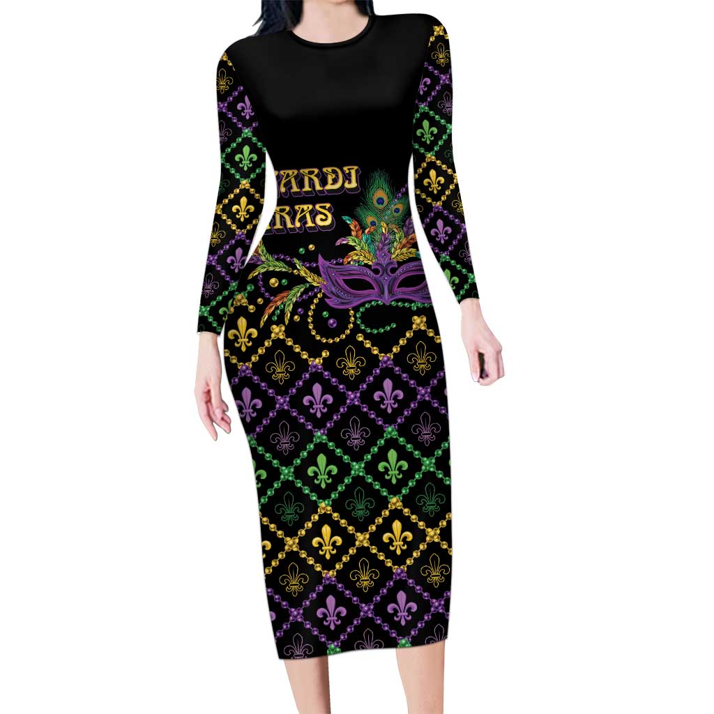 Mardi Gras Carnival Family Matching Long Sleeve Bodycon Dress and Hawaiian Shirt Geometric Pattern Vintage LT9 - Wonder Print Shop
